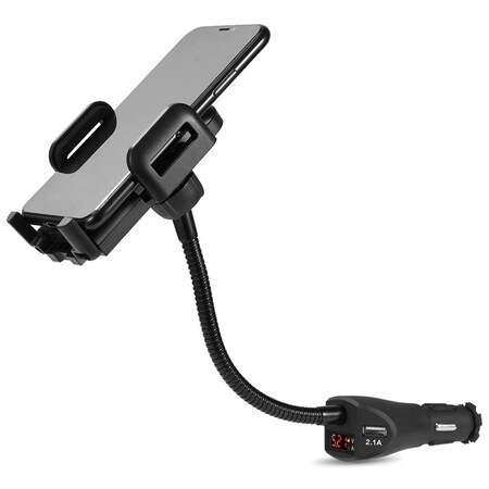 56 Universal Cigarette Lighter Adapter Dual USB Charger Car Mount Holder with Digital Voltage Display - Black